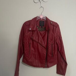 Dollhouse Women's Bold Maroon Faux‎ Leather Jacket Size Large- A lot of Style
